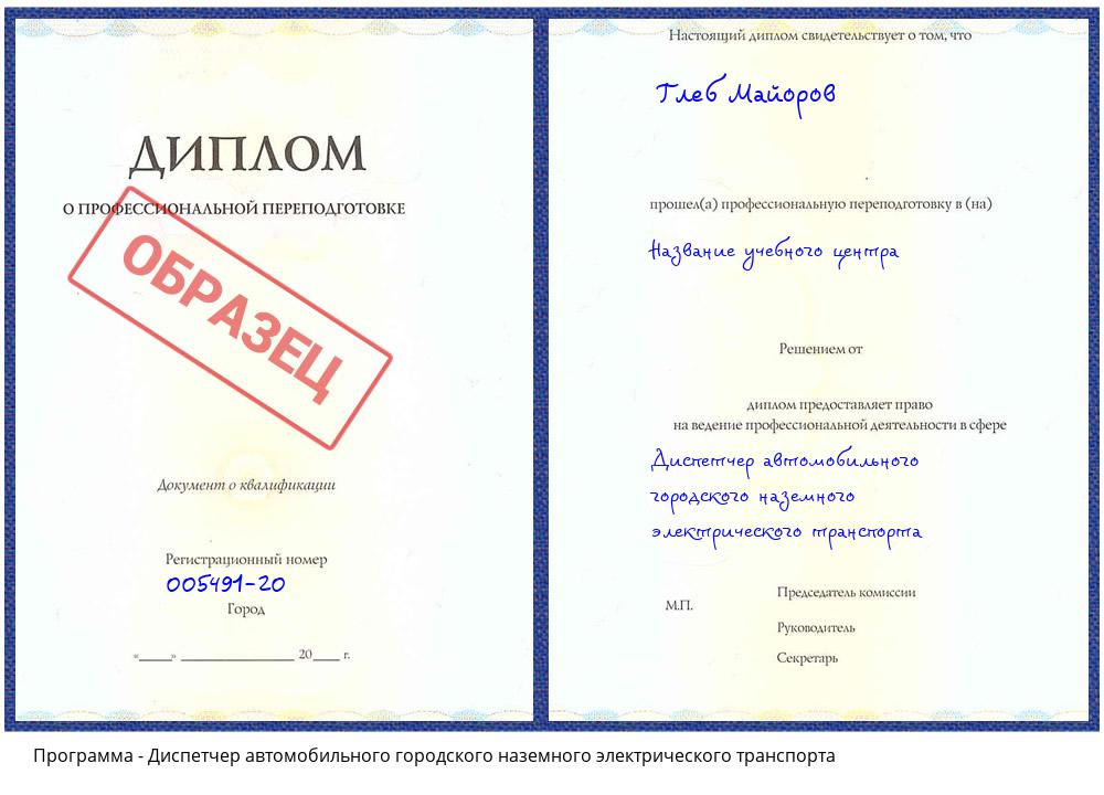 Диспетчер автомобильного городского наземного электрического транспорта Прохладный