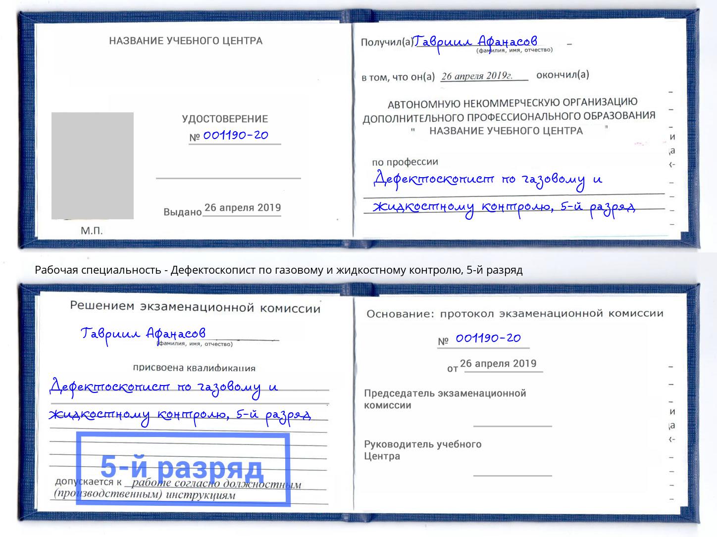 корочка 5-й разряд Дефектоскопист по газовому и жидкостному контролю Прохладный