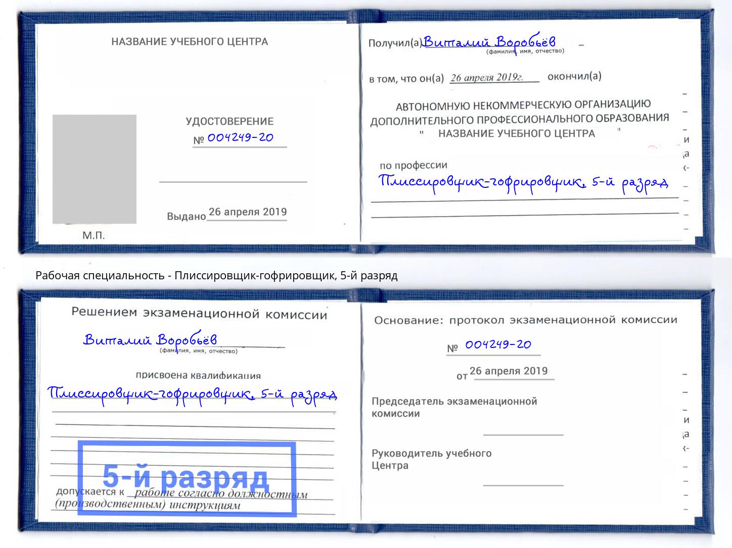 корочка 5-й разряд Плиссировщик-гофрировщик Прохладный