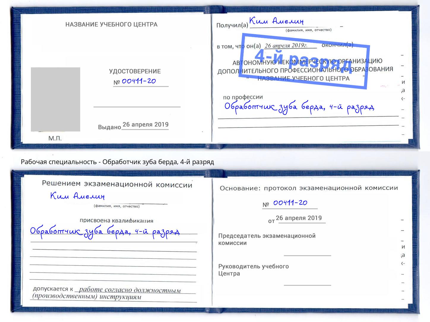 корочка 4-й разряд Обработчик зуба берда Прохладный