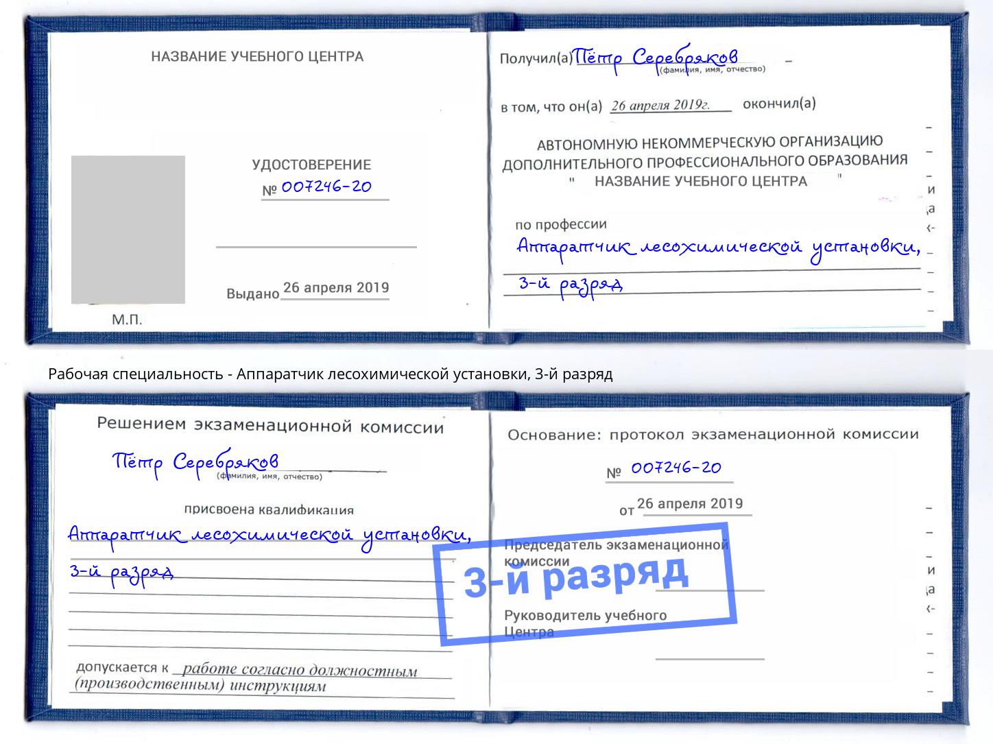 корочка 3-й разряд Аппаратчик лесохимической установки Прохладный