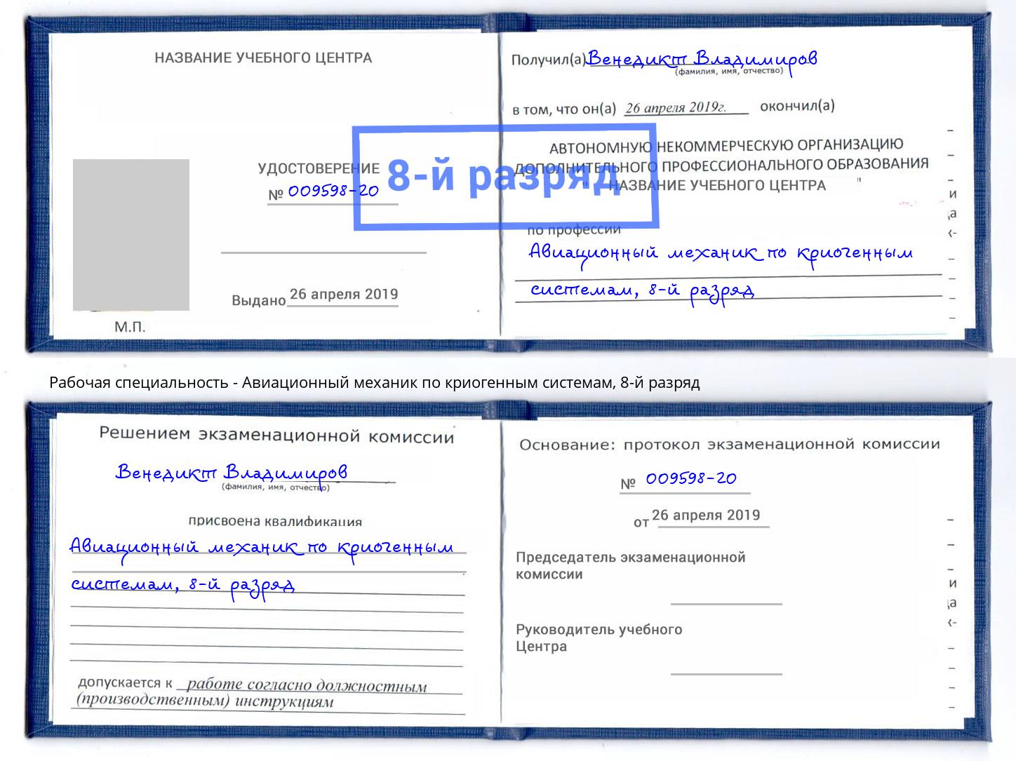 корочка 8-й разряд Авиационный механик по криогенным системам Прохладный