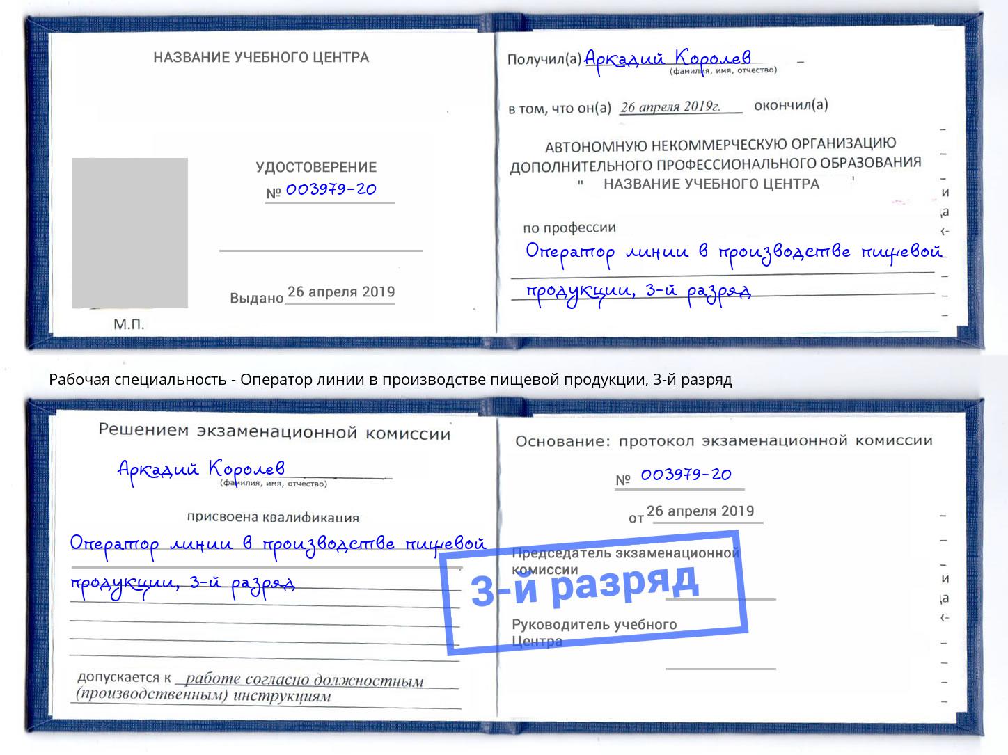 корочка 3-й разряд Оператор линии в производстве пищевой продукции Прохладный